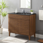 Rendu meuble-lavabo avec vasque noire incluse