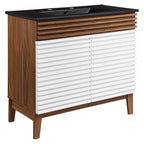Rendu meuble-lavabo avec vasque noire incluse