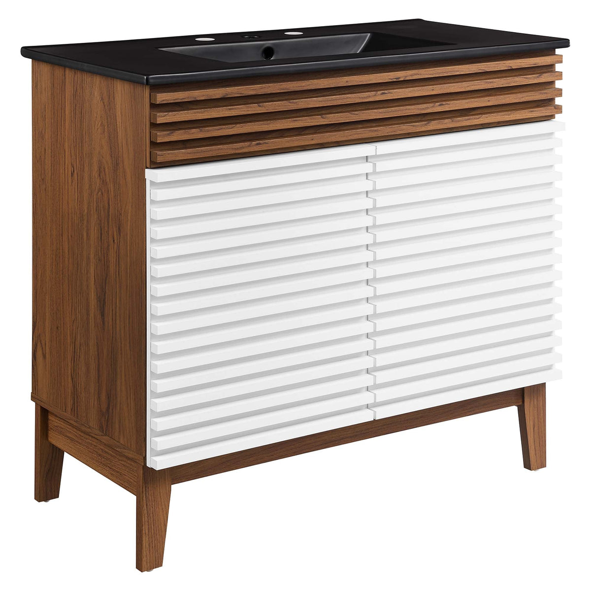 Rendu meuble-lavabo avec vasque noire incluse