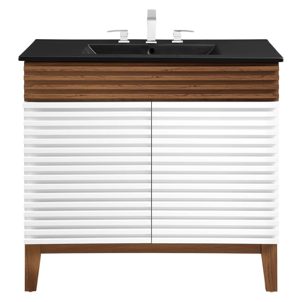 Rendu meuble-lavabo avec vasque noire incluse