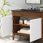 Rendu meuble-lavabo avec vasque noire incluse