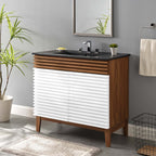 Rendu meuble-lavabo avec vasque noire incluse