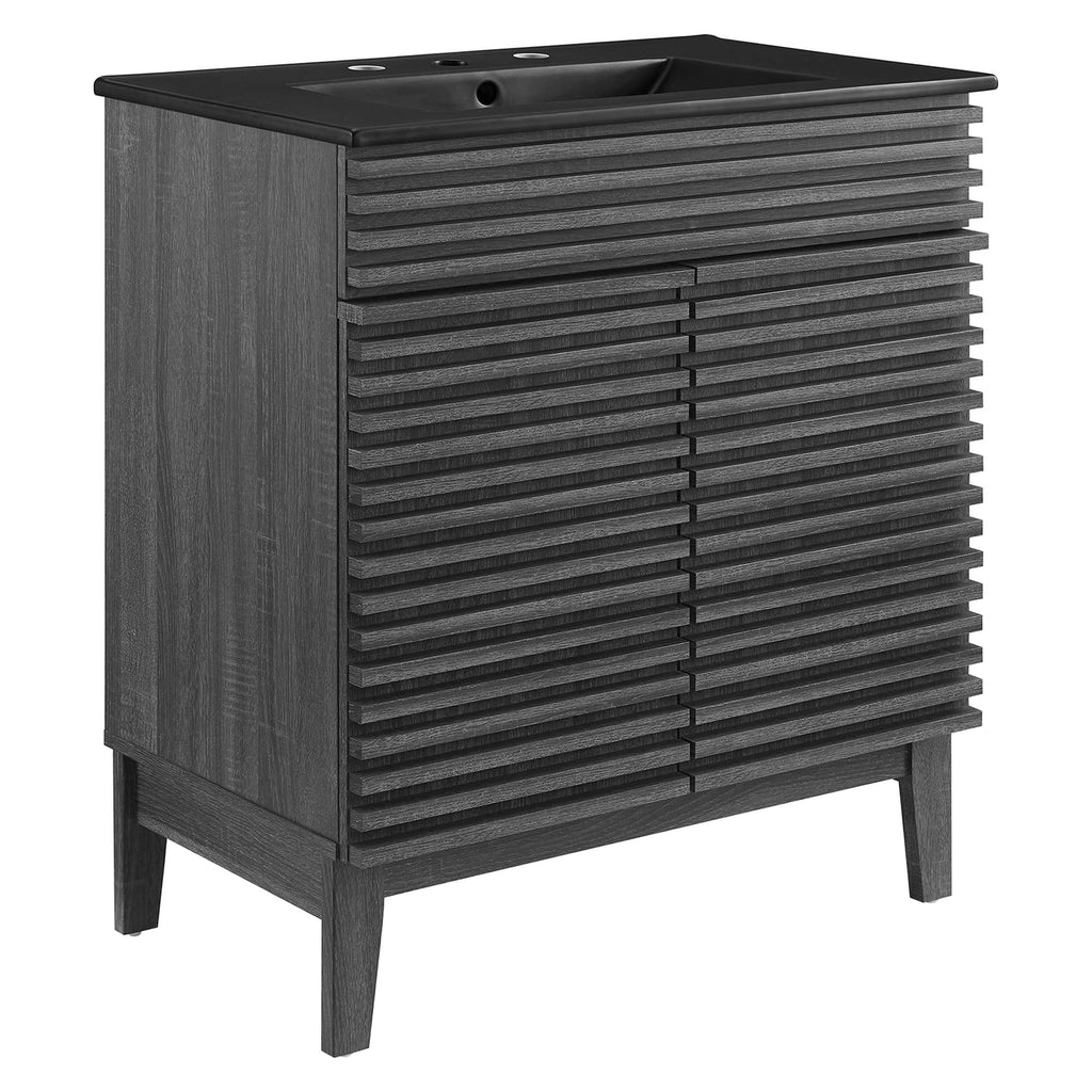 Rendu meuble-lavabo avec vasque noire incluse