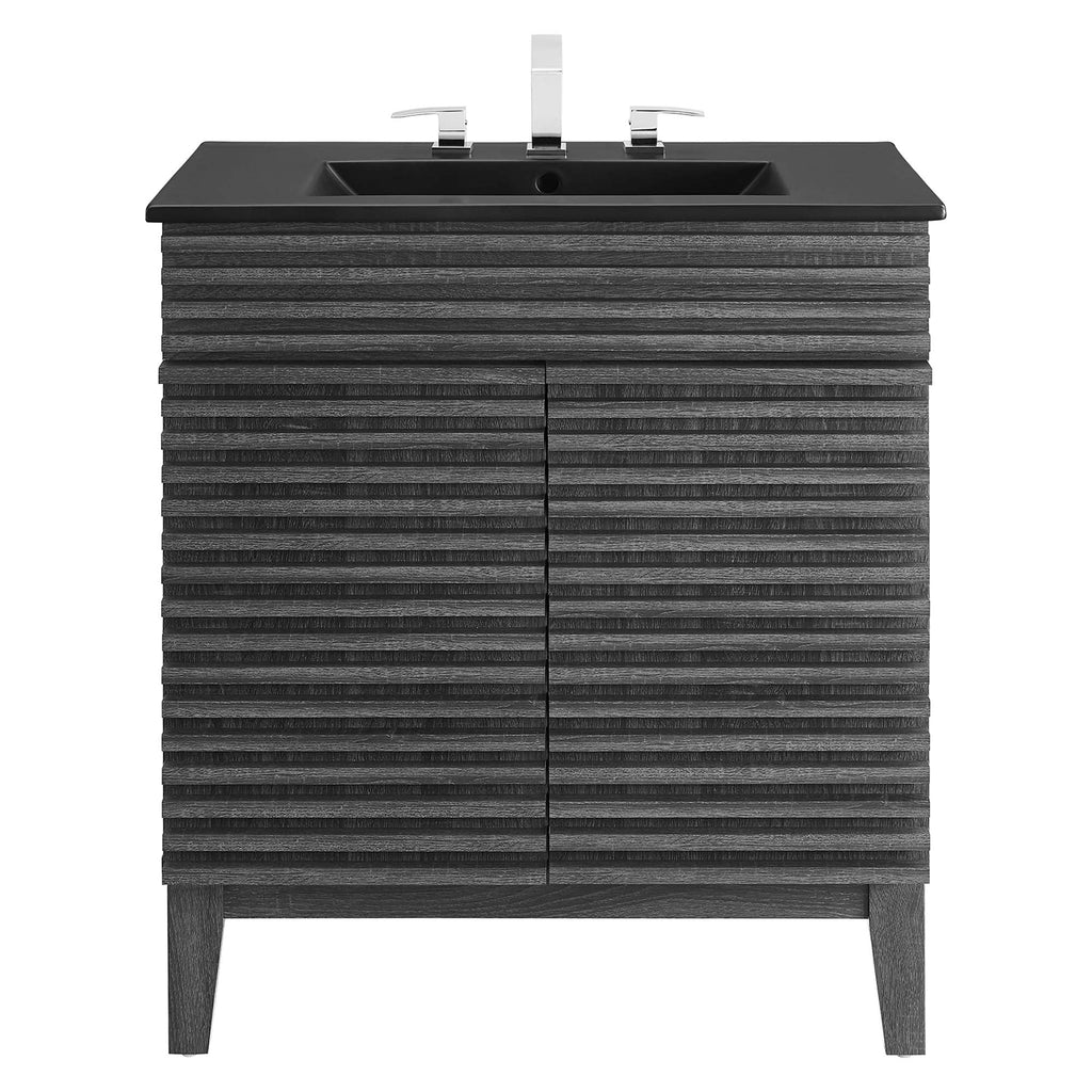 Rendu meuble-lavabo avec vasque noire incluse