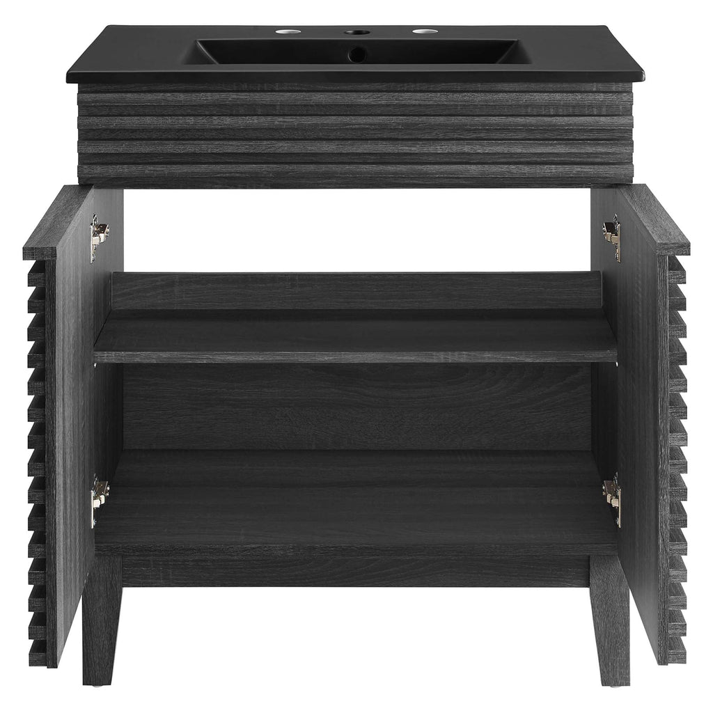 Rendu meuble-lavabo avec vasque noire incluse