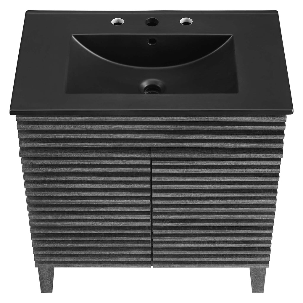 Rendu meuble-lavabo avec vasque noire incluse