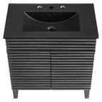 Rendu meuble-lavabo avec vasque noire incluse