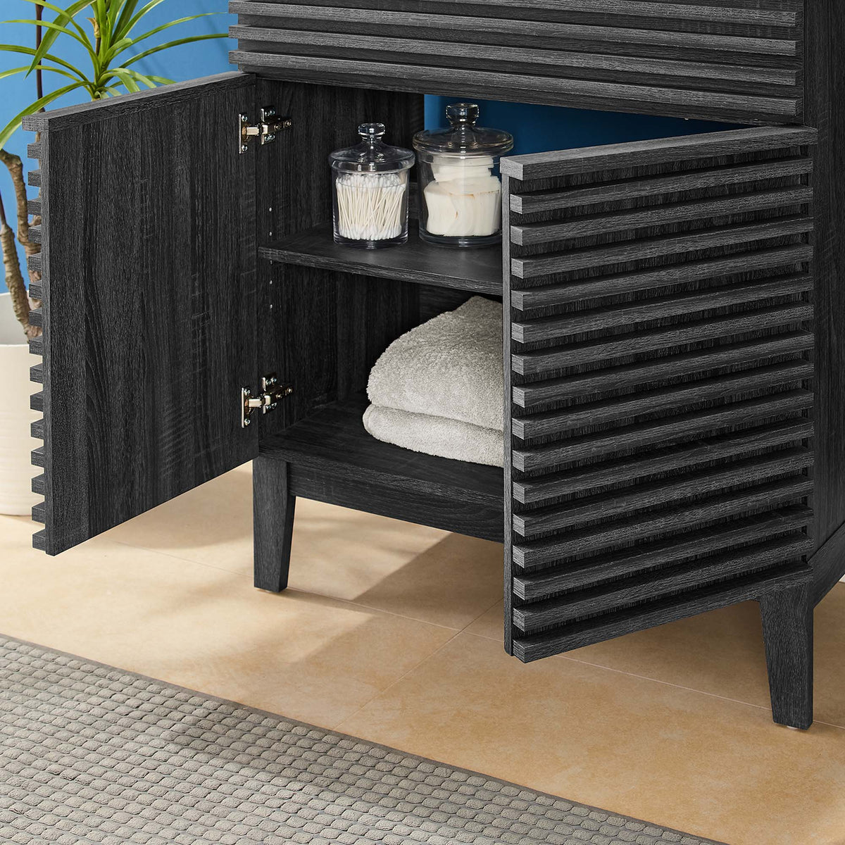 Rendu meuble-lavabo avec vasque noire incluse