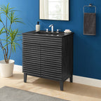 Rendu meuble-lavabo avec vasque noire incluse