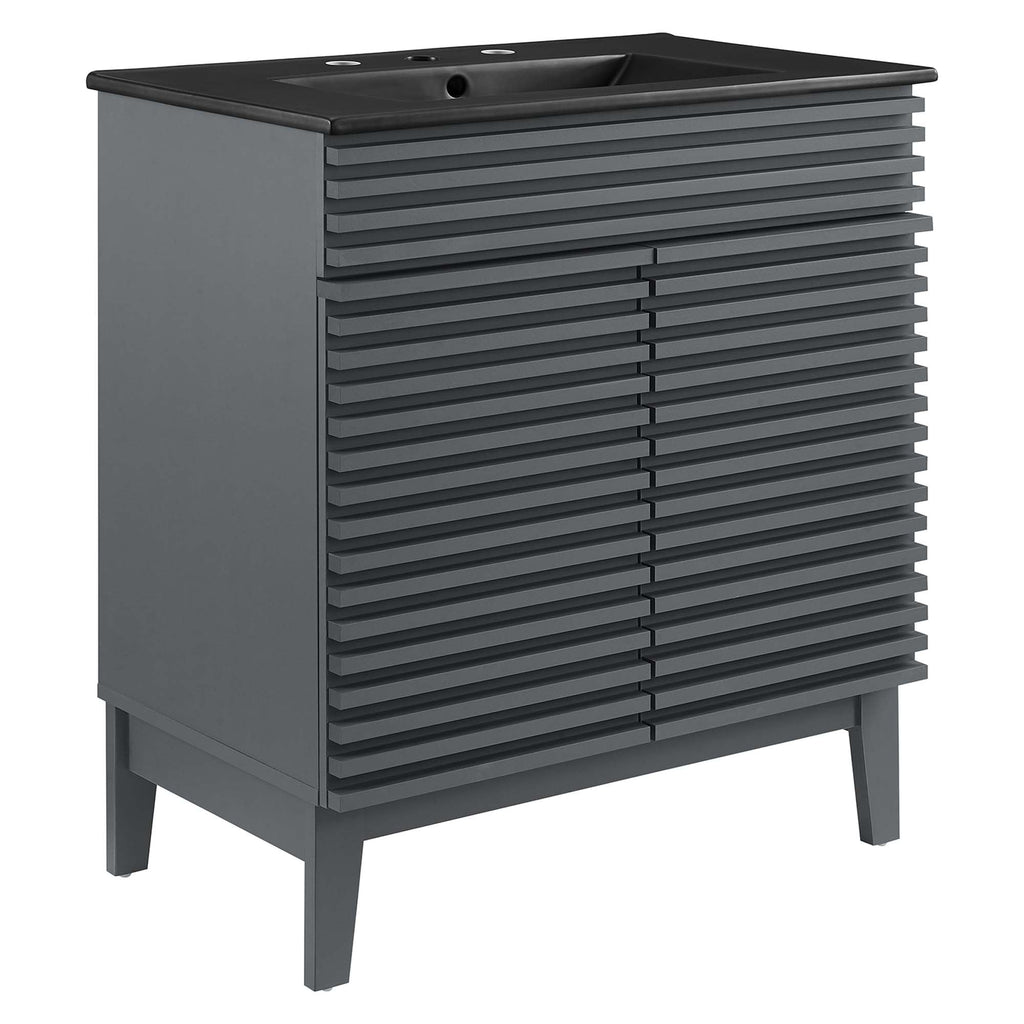 Rendu meuble-lavabo avec vasque noire incluse