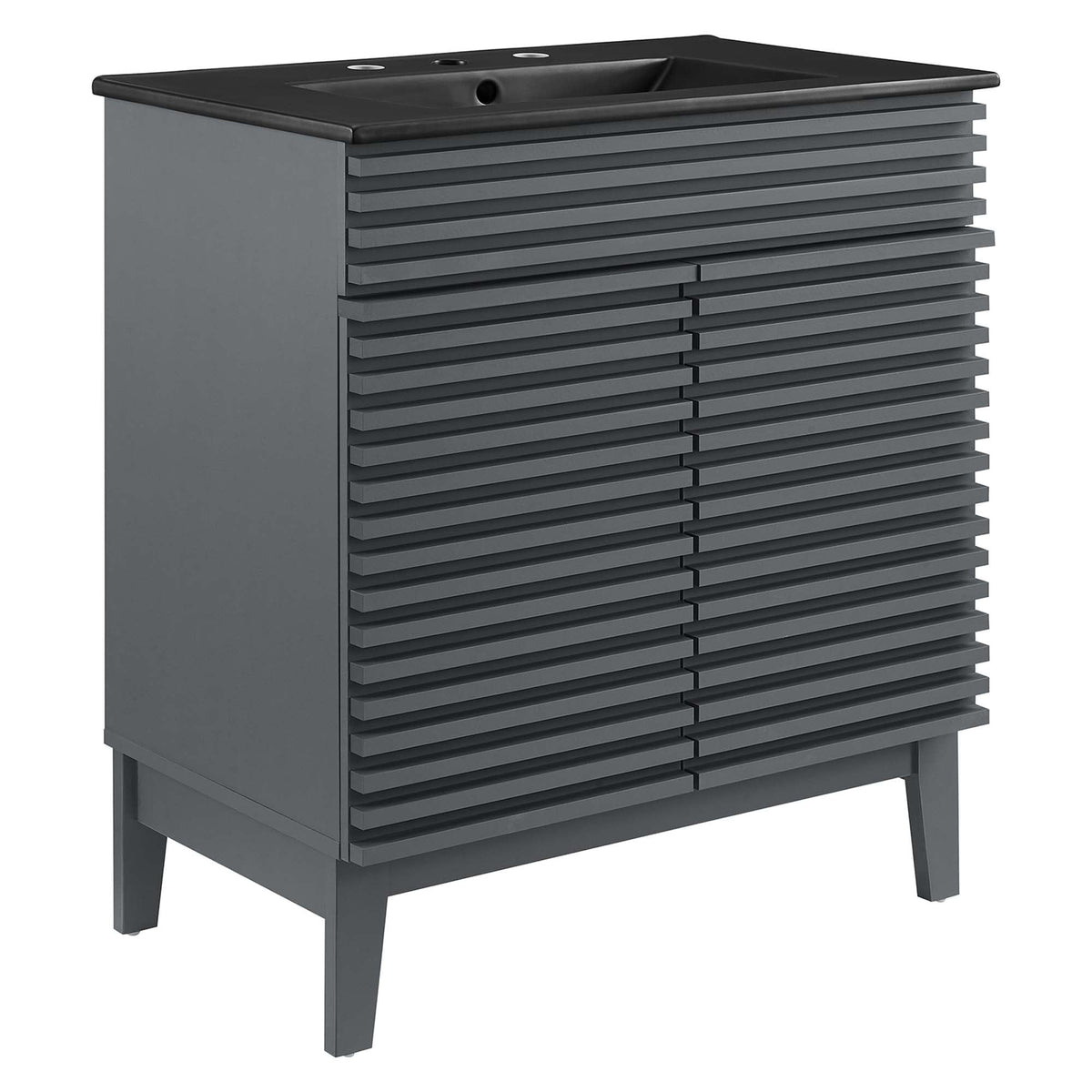Rendu meuble-lavabo avec vasque noire incluse