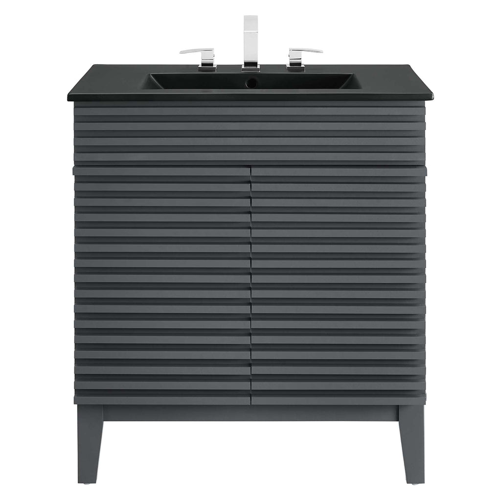Rendu meuble-lavabo avec vasque noire incluse