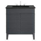 Rendu meuble-lavabo avec vasque noire incluse