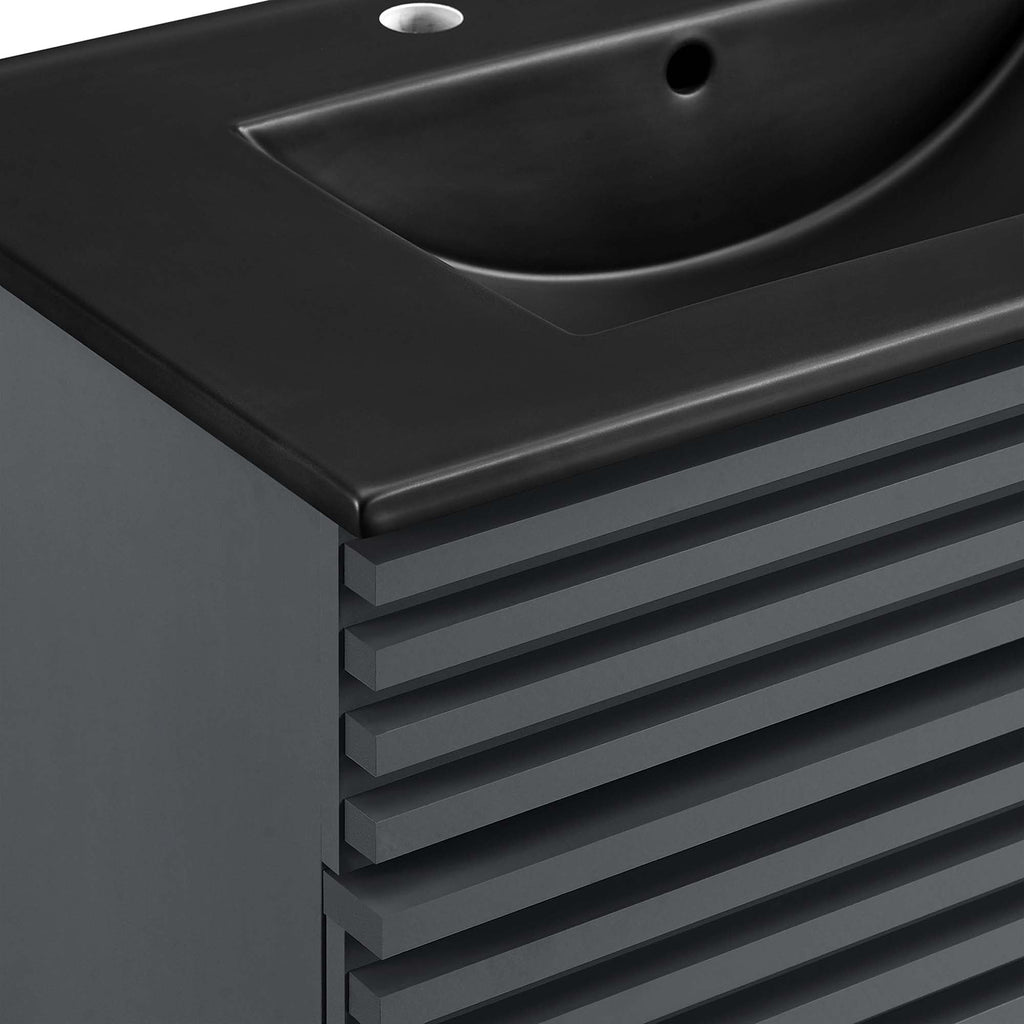 Rendu meuble-lavabo avec vasque noire incluse