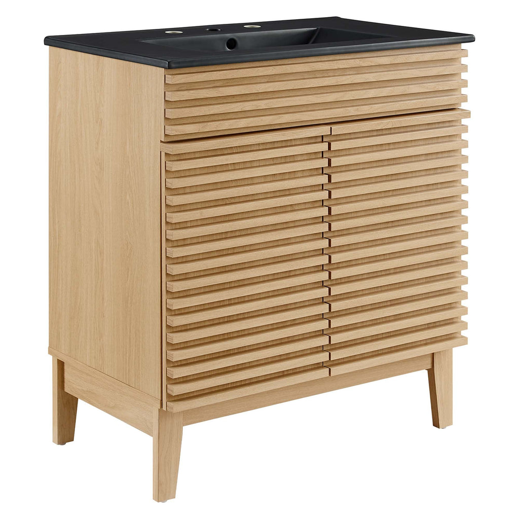 Rendu meuble-lavabo avec vasque noire incluse