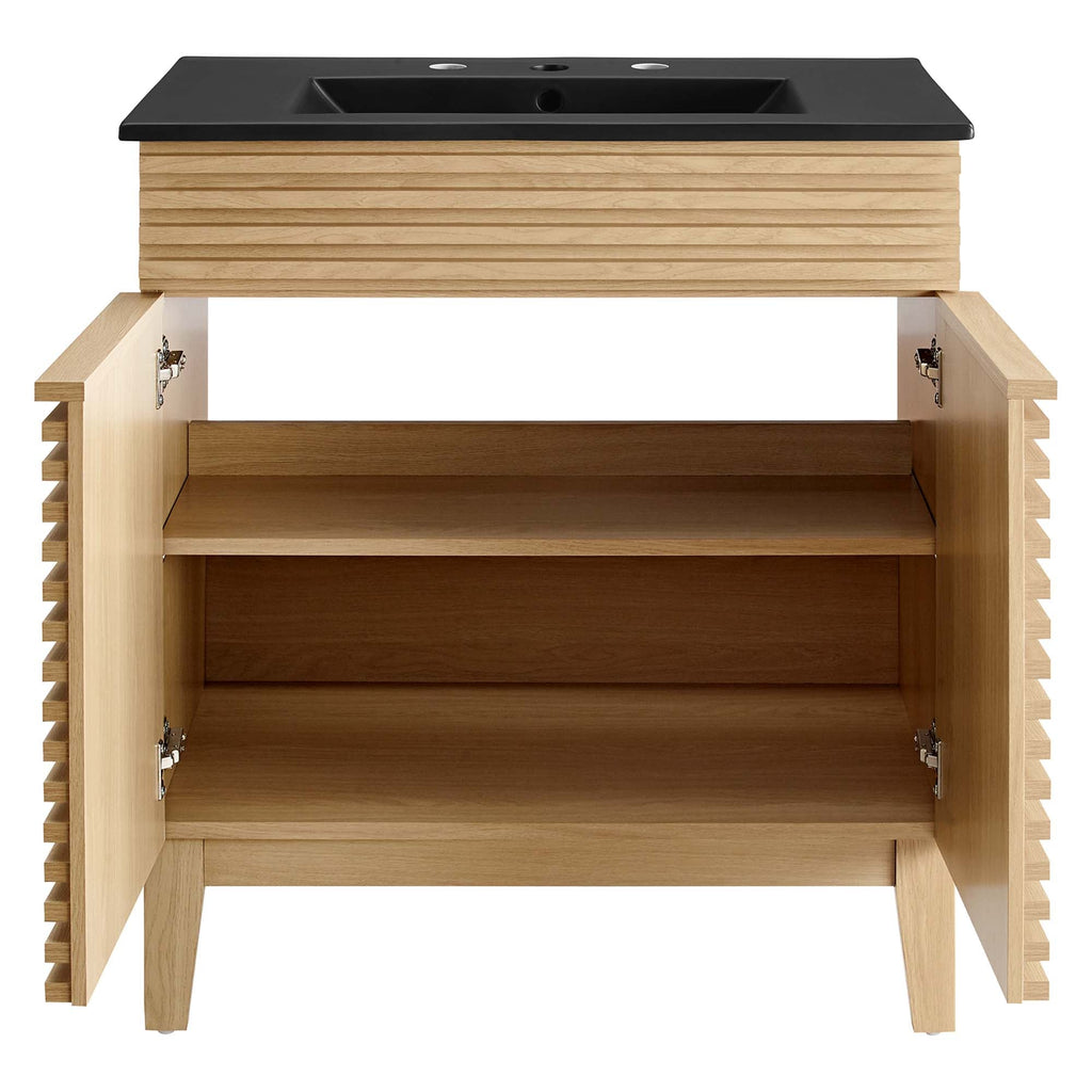 Rendu meuble-lavabo avec vasque noire incluse