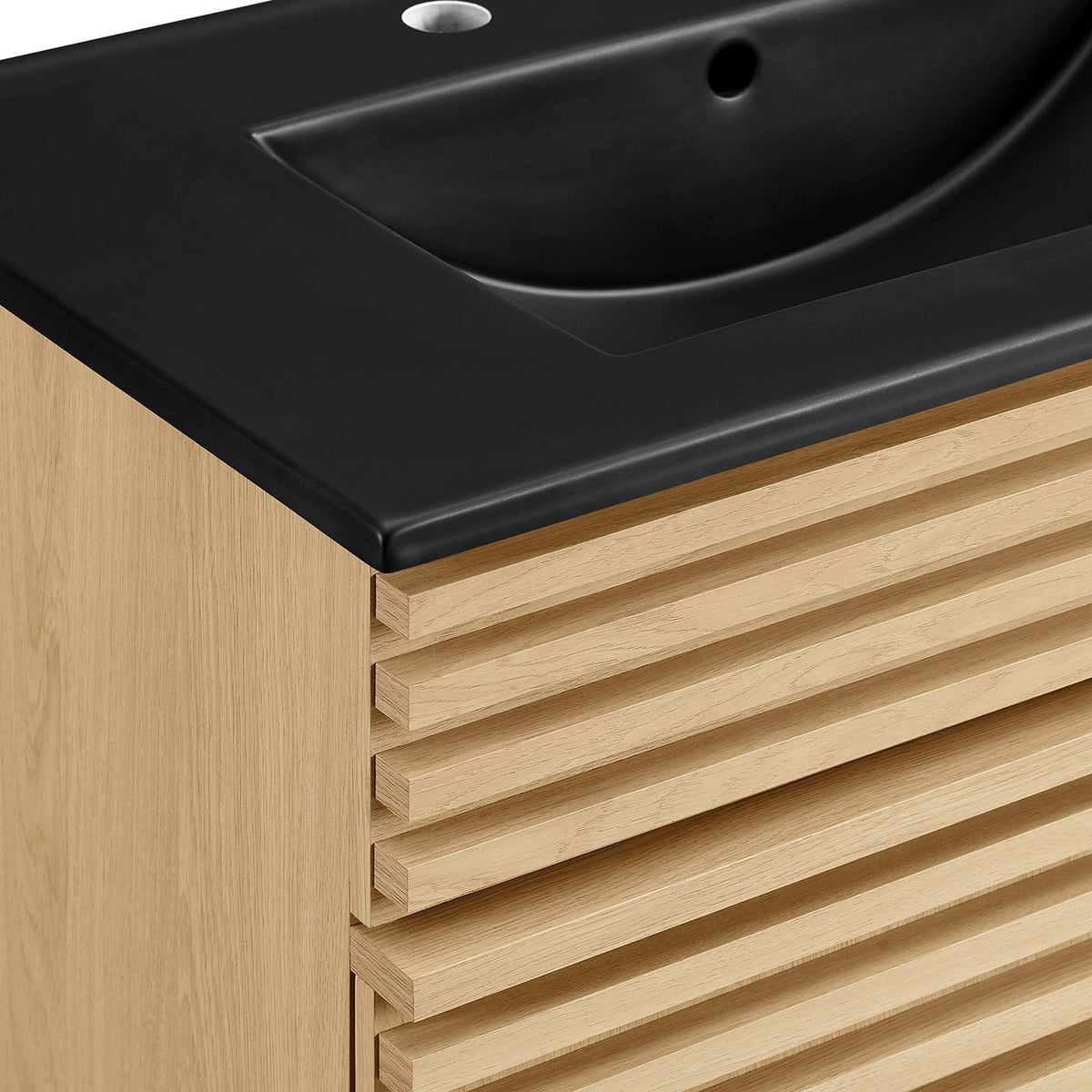 Rendu meuble-lavabo avec vasque noire incluse