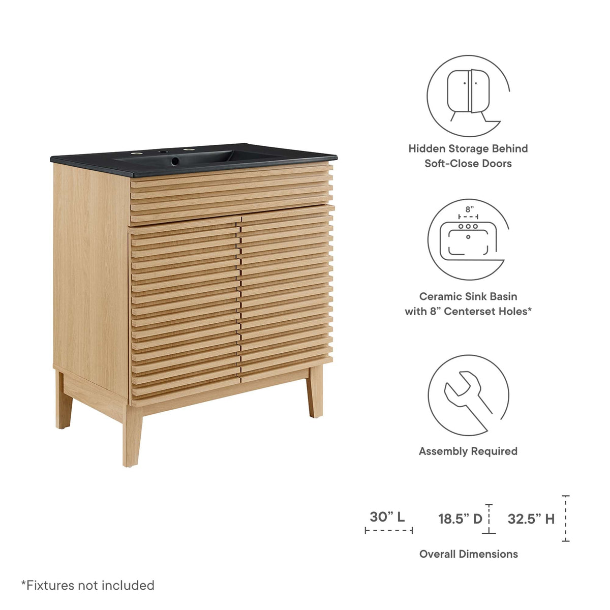 Rendu meuble-lavabo avec vasque noire incluse