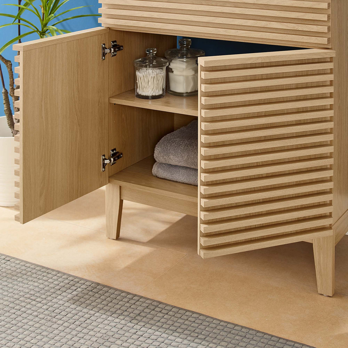 Rendu meuble-lavabo avec vasque noire incluse