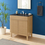 Rendu meuble-lavabo avec vasque noire incluse