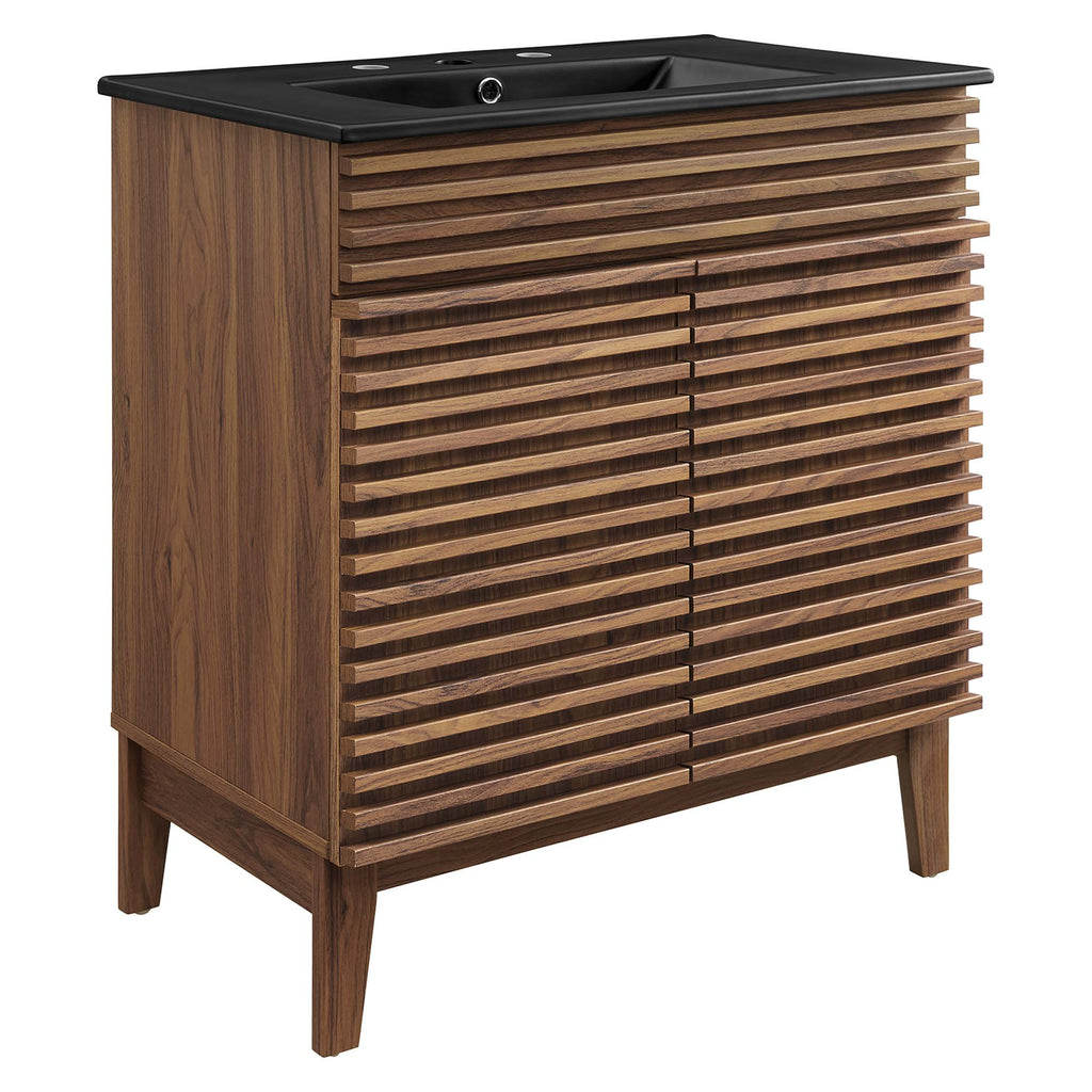 Rendu meuble-lavabo avec vasque noire incluse