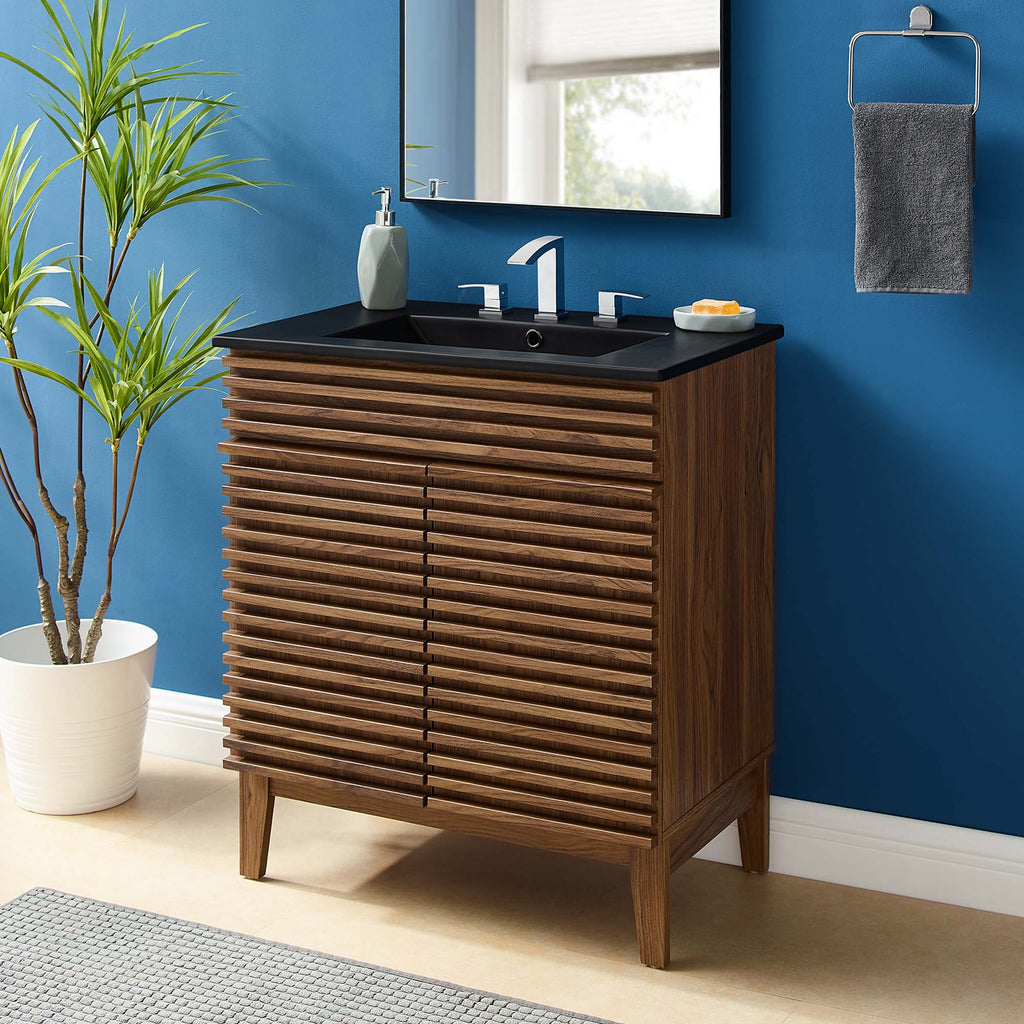 Rendu meuble-lavabo avec vasque noire incluse