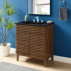Rendu meuble-lavabo avec vasque noire incluse