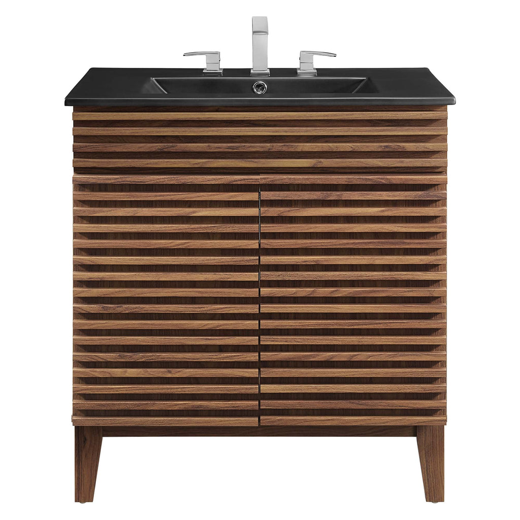 Rendu meuble-lavabo avec vasque noire incluse
