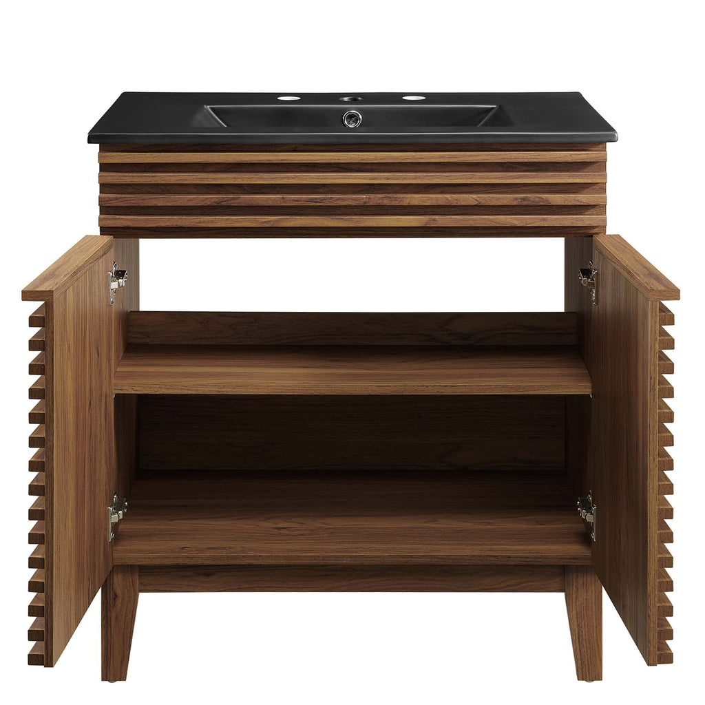 Rendu meuble-lavabo avec vasque noire incluse