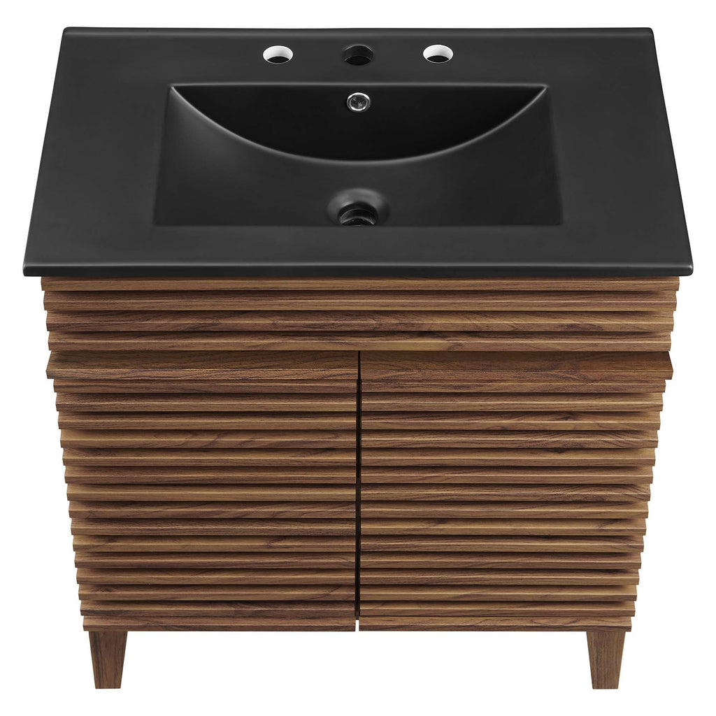 Rendu meuble-lavabo avec vasque noire incluse