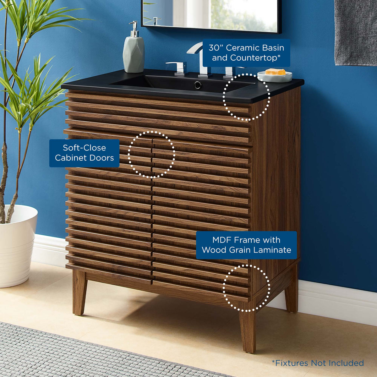 Rendu meuble-lavabo avec vasque noire incluse