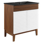 Rendu meuble-lavabo avec vasque noire incluse