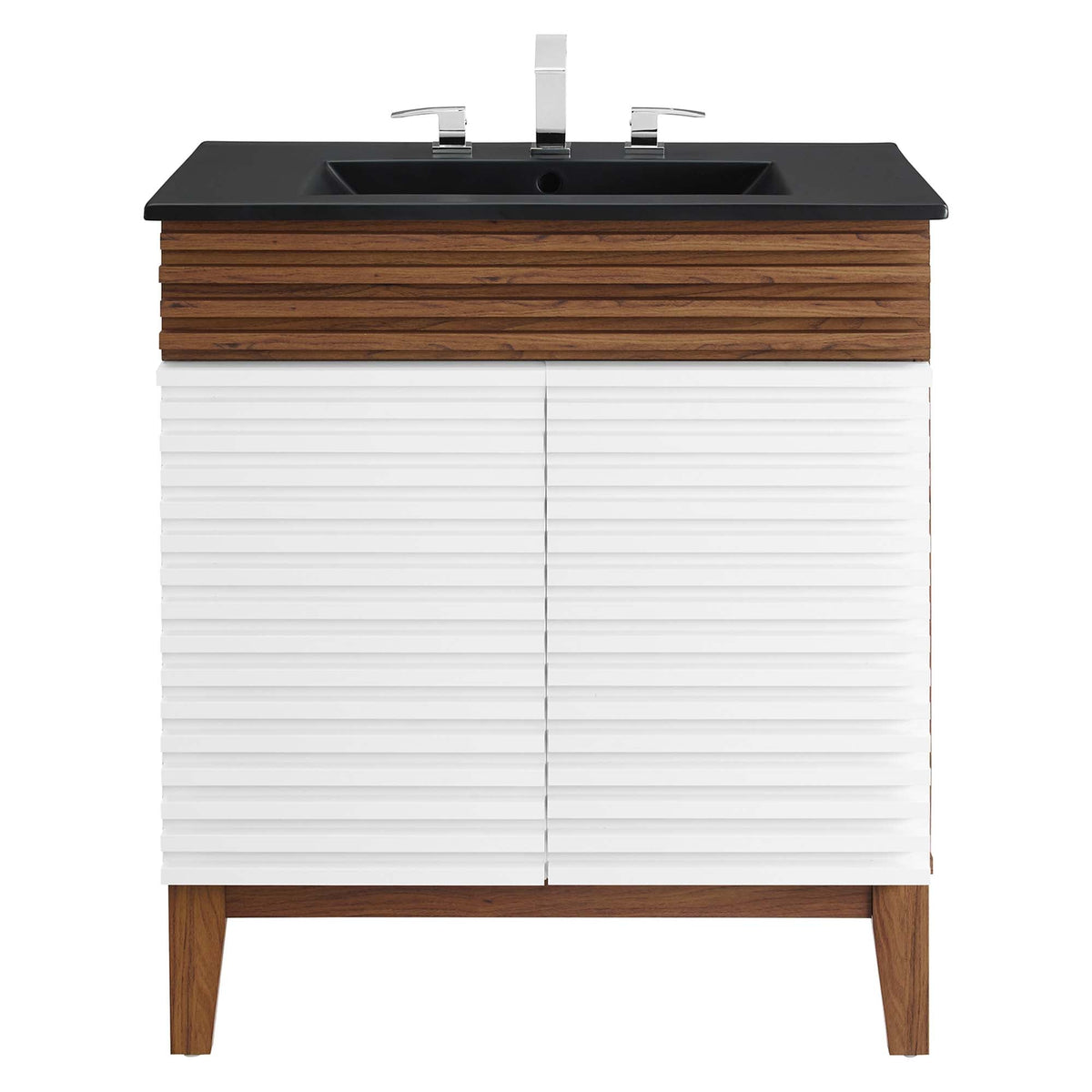 Rendu meuble-lavabo avec vasque noire incluse