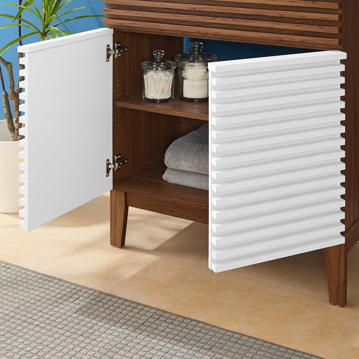 Rendu meuble-lavabo avec vasque noire incluse