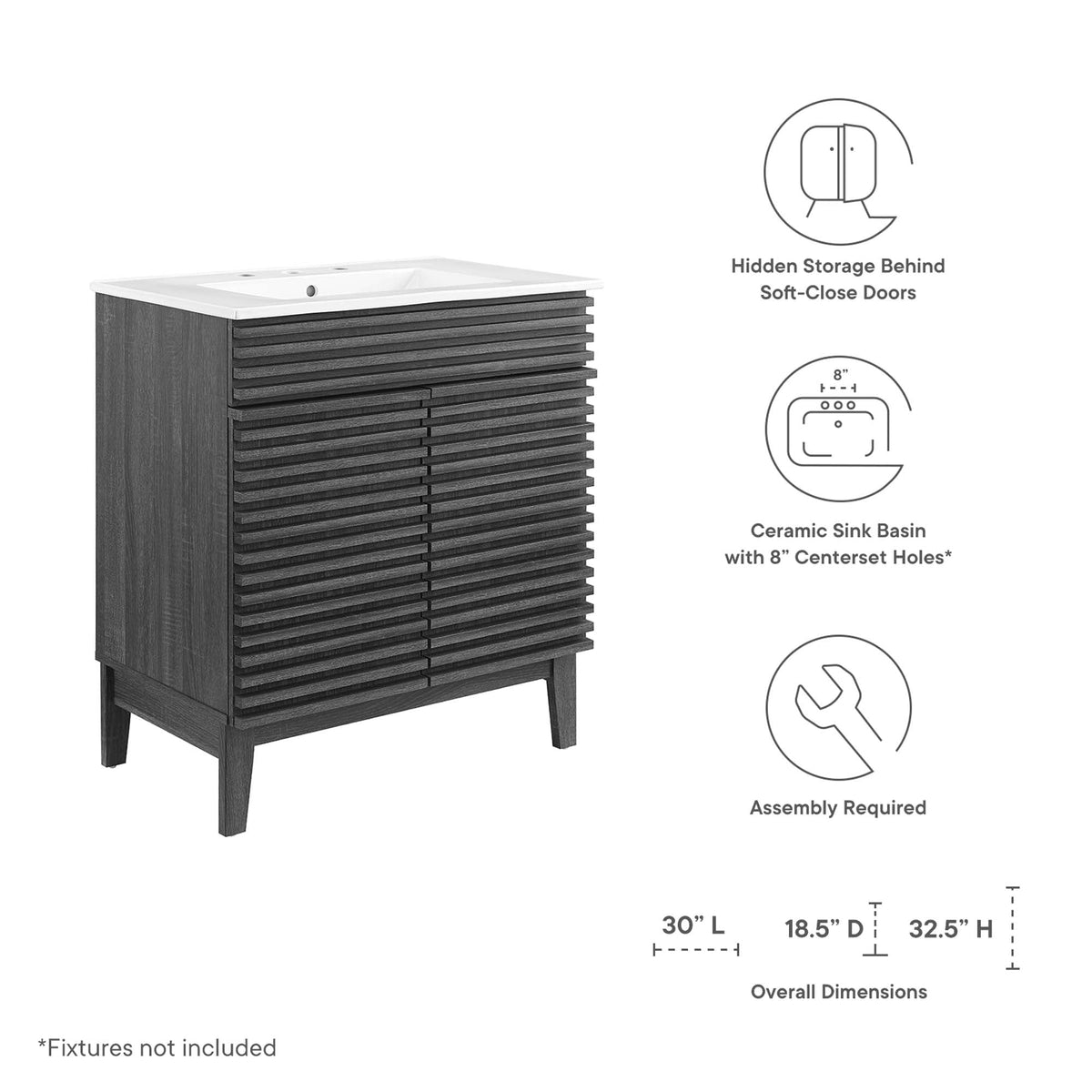 Rendu de meubles-lavabos de salle de bain de 30 et 36 po avec vasque blanche incluse