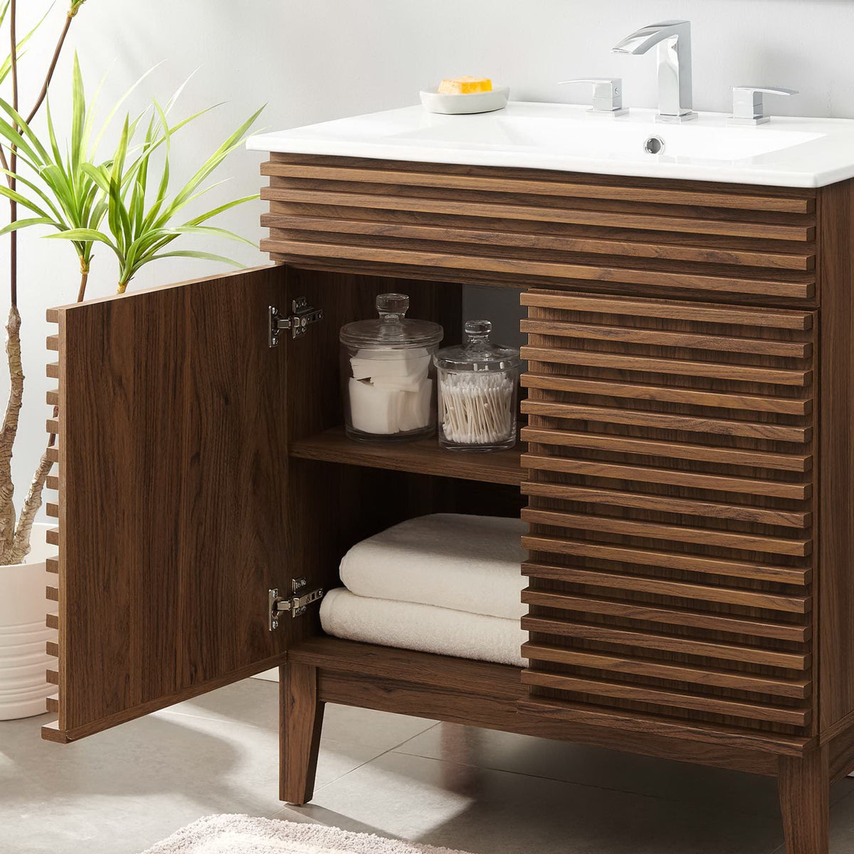 Rendu de meubles-lavabos de salle de bain de 30 et 36 po avec vasque blanche incluse