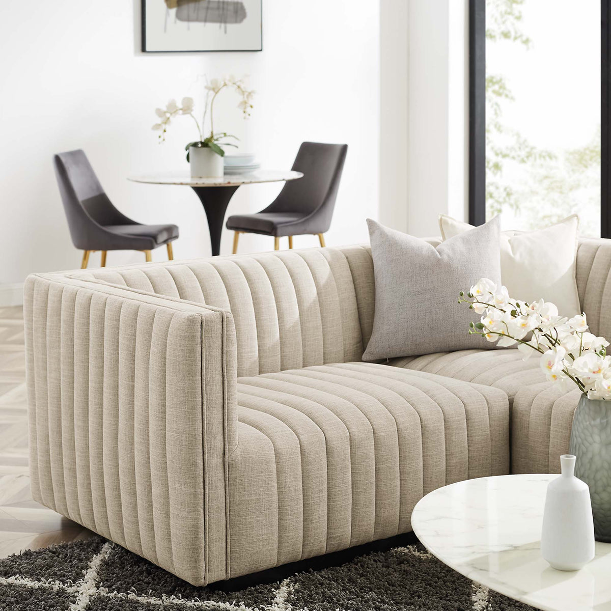 Sectionnel en tissu capitonné 4 pièces en forme de L Conjure