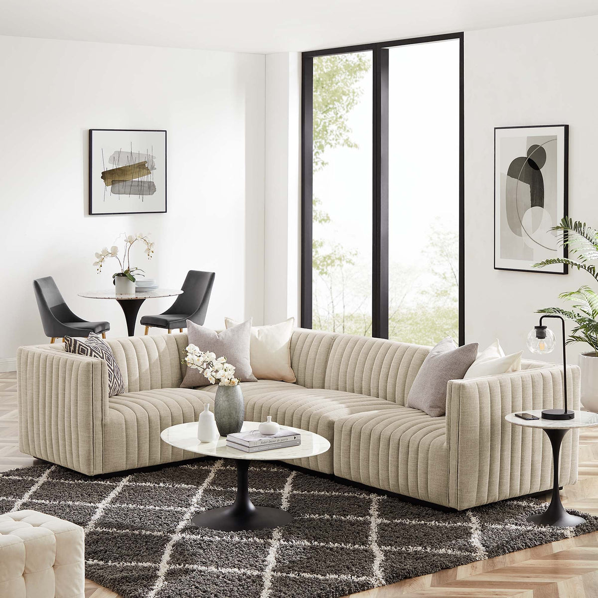 Sectionnel en tissu capitonné 4 pièces en forme de L Conjure