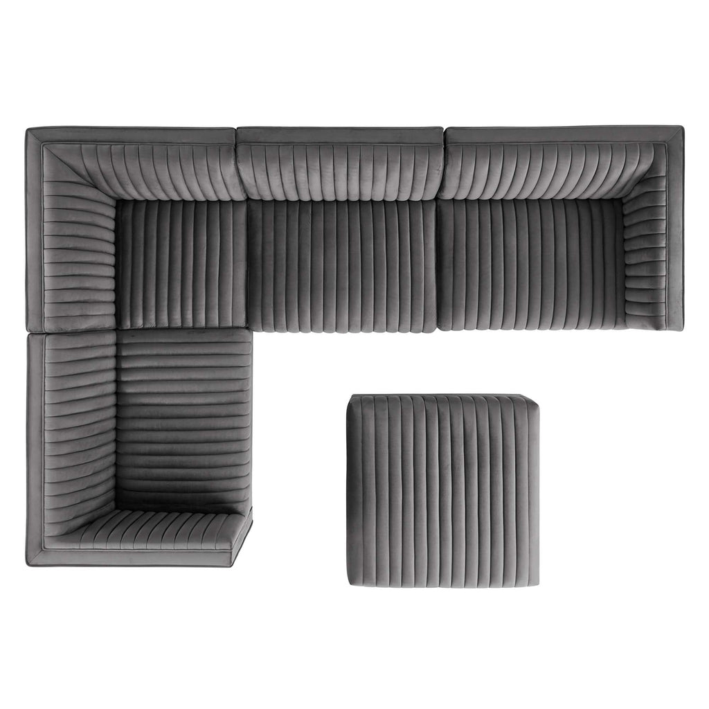 Canapé sectionnel modulaire Sanguine 5 places en velours capitonné performance, orientation gauche