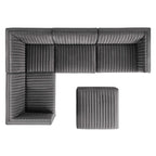 Canapé sectionnel modulaire Sanguine 5 places en velours capitonné performance, orientation gauche