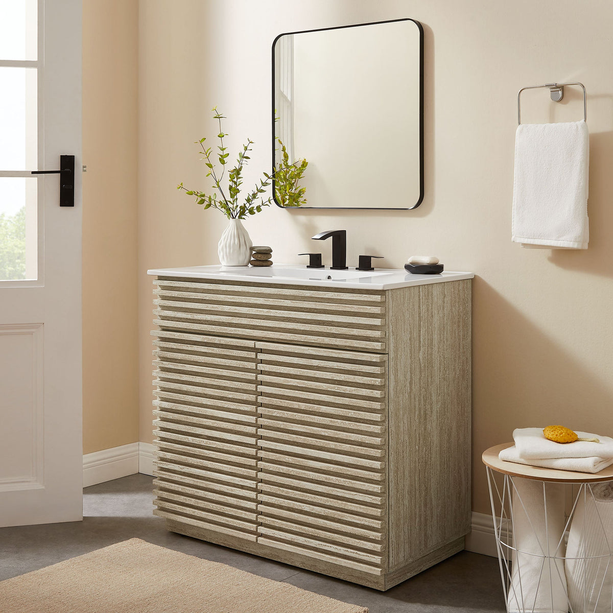Rendu de meubles-lavabos de salle de bain de 30 et 36 po avec vasque blanche incluse
