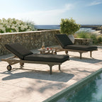 Ensemble de mobilier de jardin 3 pièces avec chaise longue en teck d'extérieur Saratoga