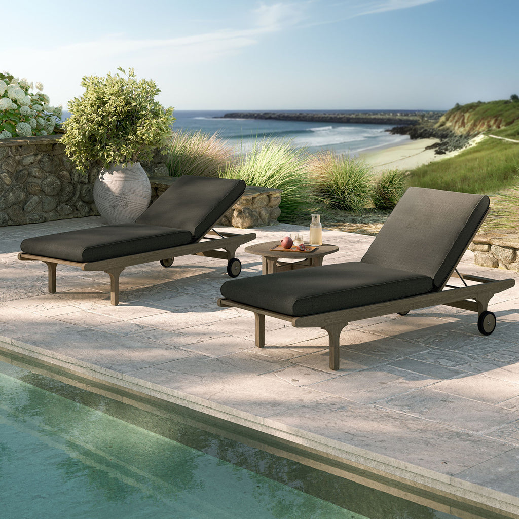 Ensemble de mobilier de jardin 3 pièces avec chaise longue en teck d'extérieur Saratoga
