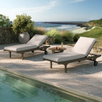 Ensemble de mobilier de jardin 3 pièces avec chaise longue en teck d'extérieur Saratoga
