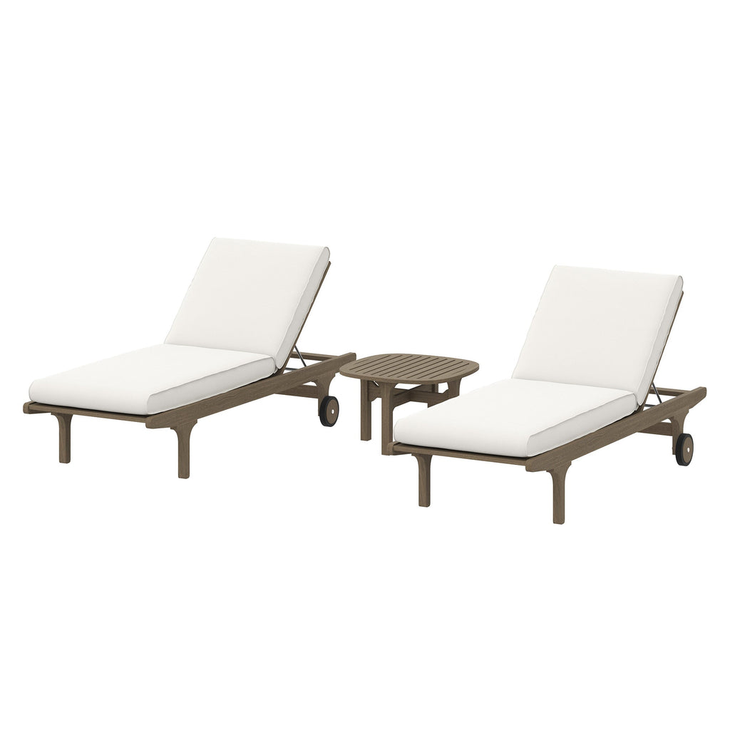 Ensemble de mobilier de jardin 3 pièces avec chaise longue en teck d'extérieur Saratoga