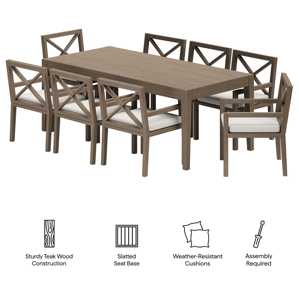 Ensemble de salle à manger d'extérieur 9 pièces en bois de teck Northlake