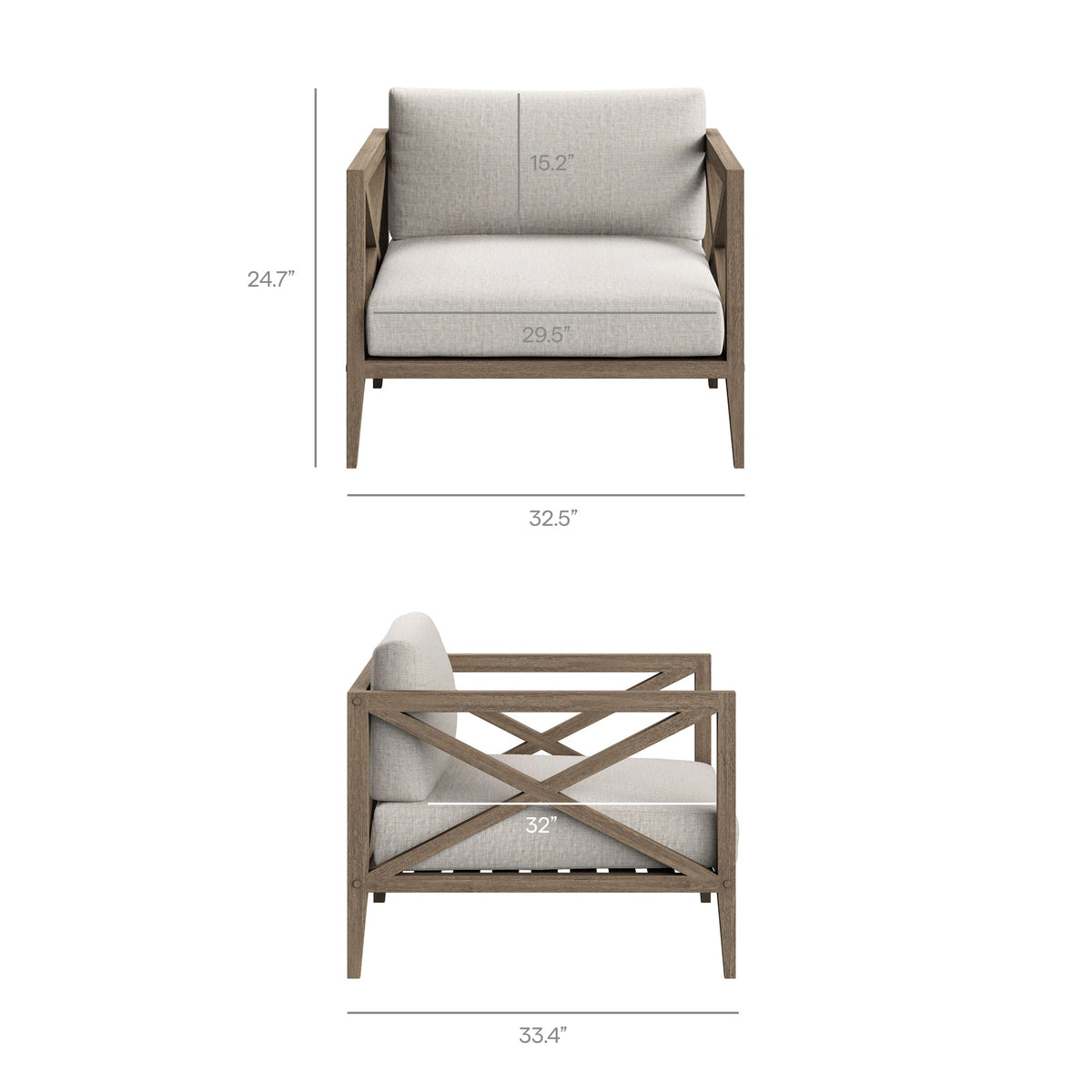 Ensemble de meubles d'extérieur en teck Northlake 3 pièces avec fauteuil et table d'appoint