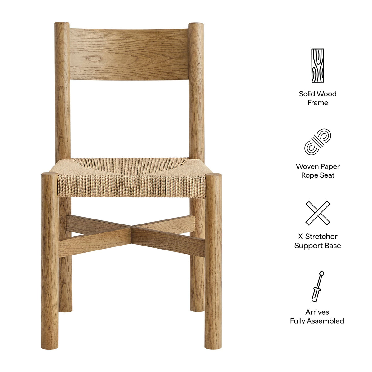 Chaise de salle à manger Alvia en bois de chêne avec assise tressée