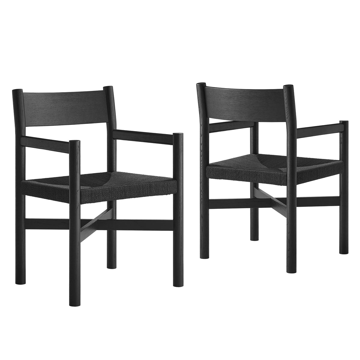 Fauteuils de salle à manger Alvia en bois de chêne avec sièges tissés (lot de 2)