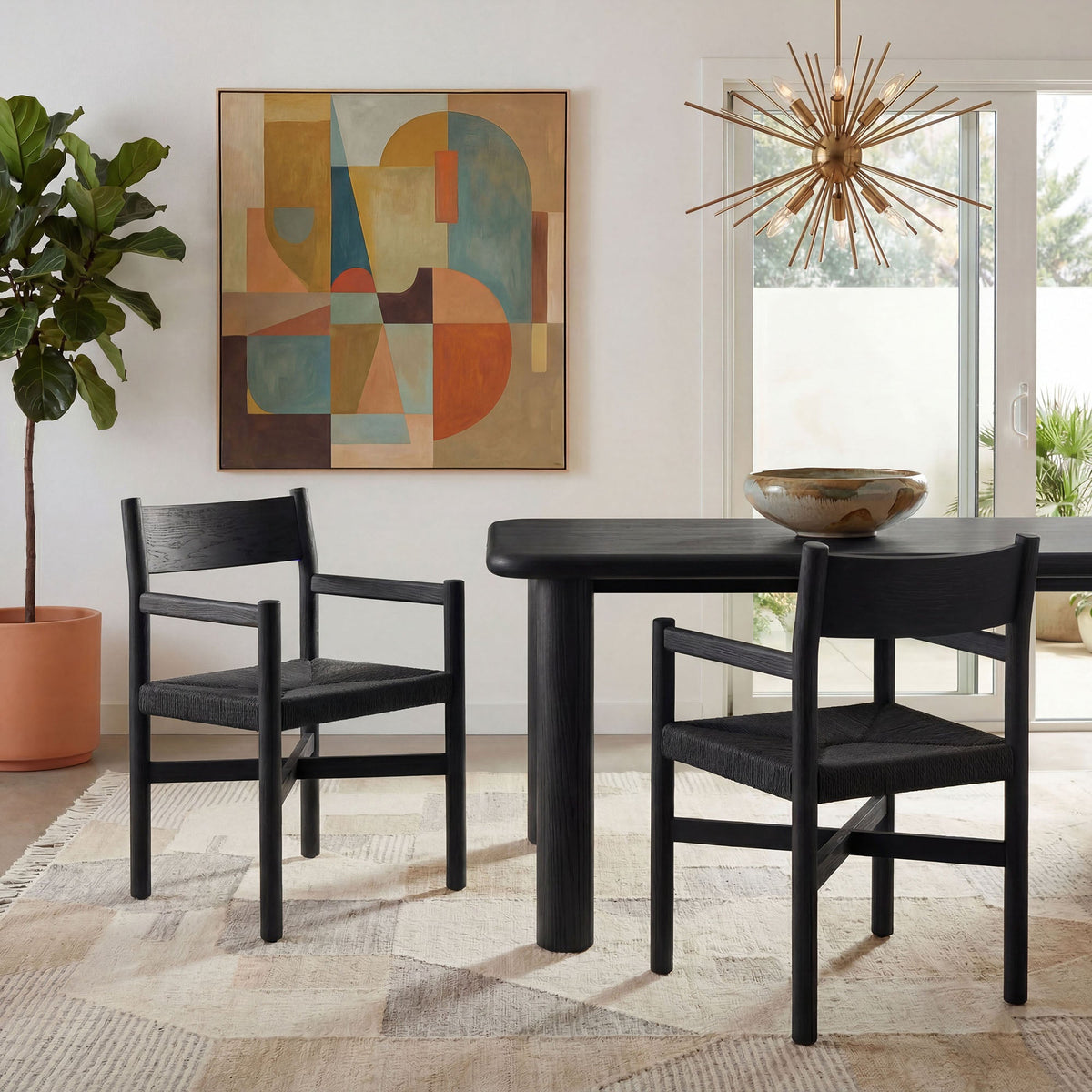 Fauteuils de salle à manger Alvia en bois de chêne avec sièges tissés (lot de 2)